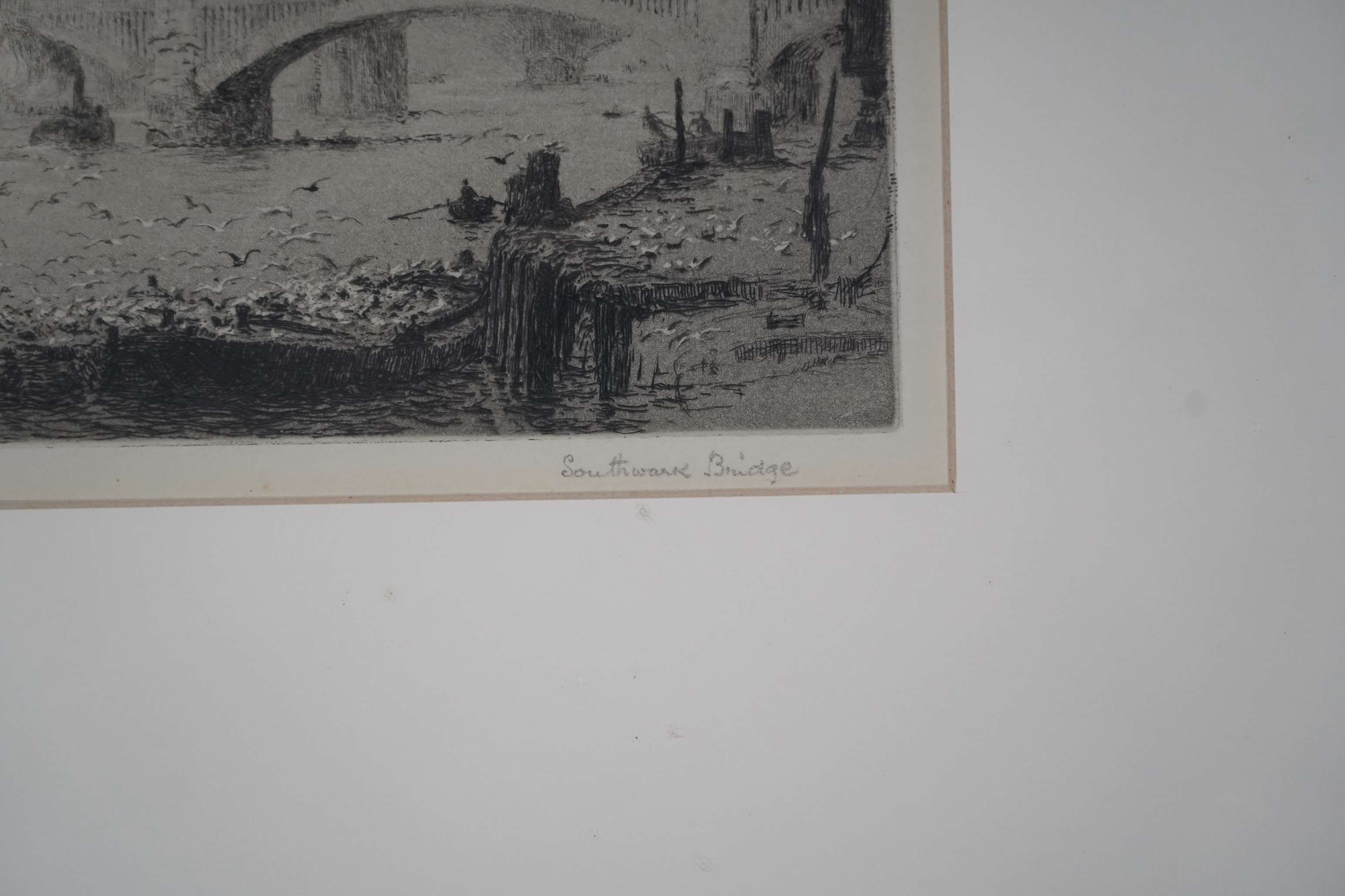 William Lionel Wyllie (1851-1931), etching, 'Southwark Bridge', signed and inscribed in pencil, 14 x 34cm